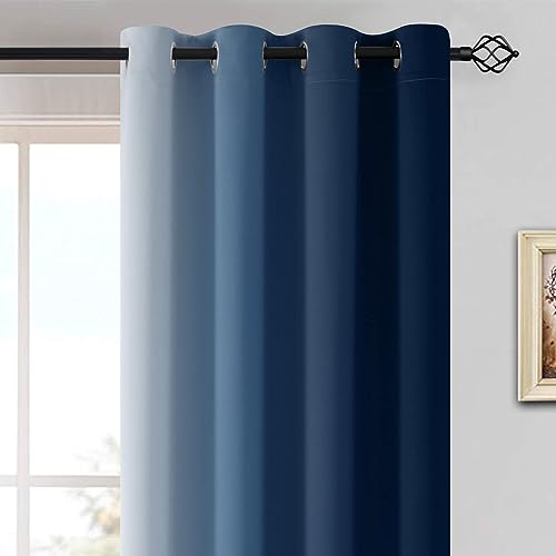 Ombre Curtains Blue and Greyish White for Living Room (52"W x 90"L (Pack of 2) / Blue)