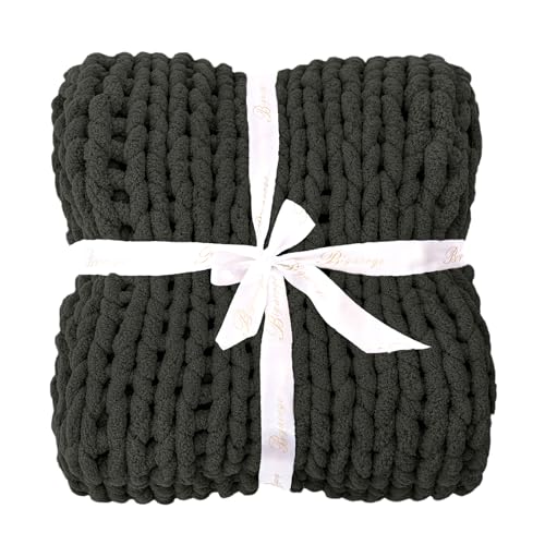 Chunky Knit Throw Blanket for Couch (Dark Grey / 40"x40" (Small Size Throw）)