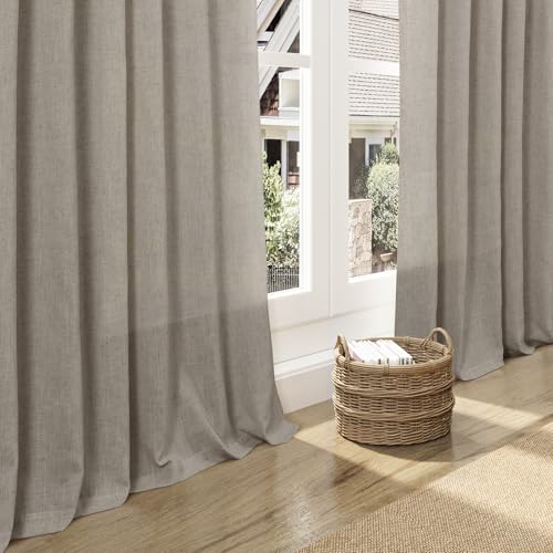 108 Inch Long Curtains for Living Room Grey Beige Linen Simple Modern Light Filtering Semi Sheer Curtain Back Tab Boho Neutral Gray Floor to Ceiling High Window for Bedroom 52x108 (52"W x 108"L (Pack of 2) / Grey Beige)
