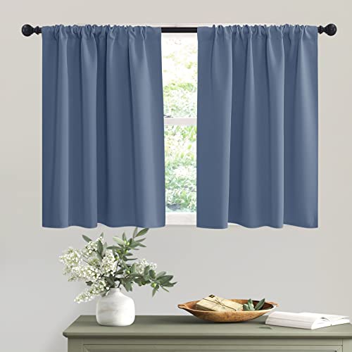 Short Stone Blue Blackout Curtains for Small Bedroom Window Cafe (Stone Blue / 42"W x 36"L (Pack of 2))