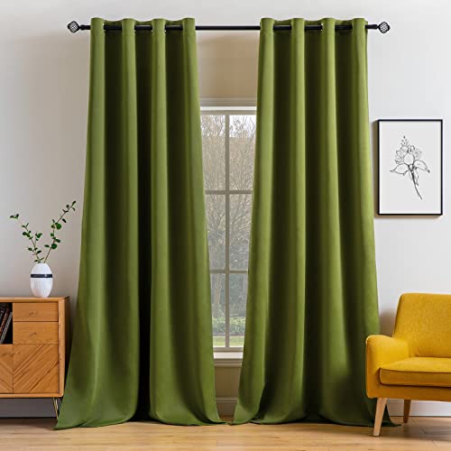 Moss Green Blackout Bedroom Curtains Drapes 96 Inch Long 52"x96" (Moss Green / 52"W x 96"L (Pack of 2))