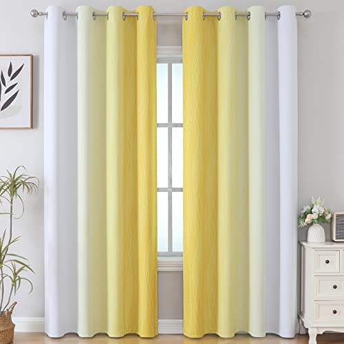 Yellow and Greyish White Ombre Blackout Curtains for Living Room 84 Inch (Yellow and Greyish White / 52"W x 84"L (Pack of 2))