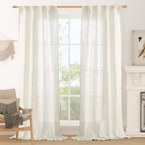 Cream Linen Boho Curtains 84 inch Length 2 Panels (Cream / 34"W x 84"L (Pack of 2))