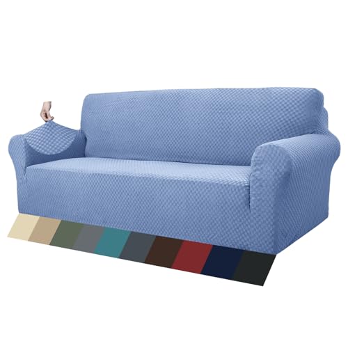 1 Piece Jacquard Couch Covers for 3 Cushion Couch High Stretch Sofa Cover for Pets Dogs Anti Slip Extra Large Sofa Slipcovers Furniture Protector (X-Large (91"-112") / Dusty Blue（see Picture）)