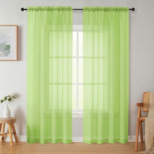 Sheer Curtains 84 Inches Long 2 Panels Set for Bedroom Living Room (Lime / 42"W x 84"L (Pack of 2))