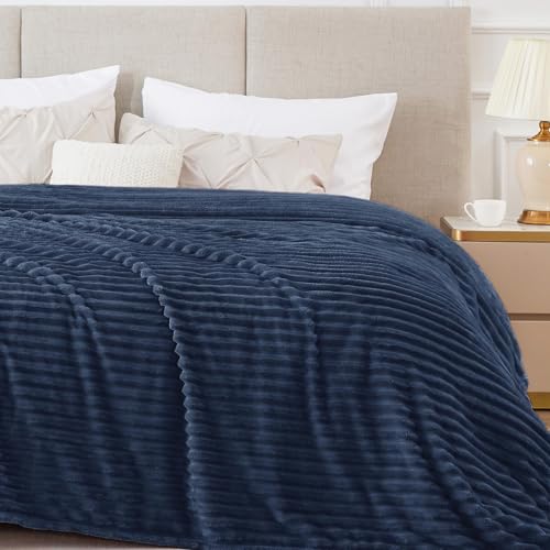 3D Ribbed Jacquard Navy Blankets Queen Size for Bed (Navy / Queen(90"x90"))
