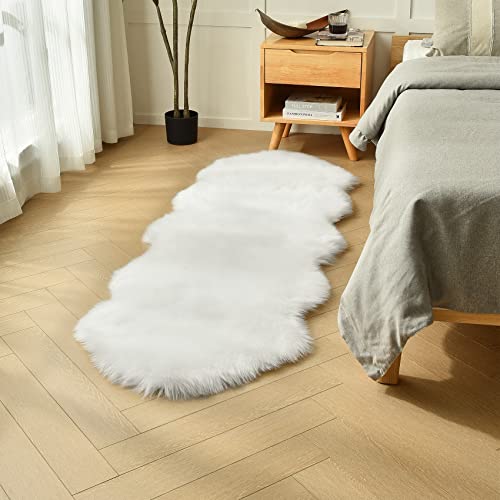 White Faux Sheepskin Runner Rugs 2x6 ft (White / 2' x 6' (Runner))