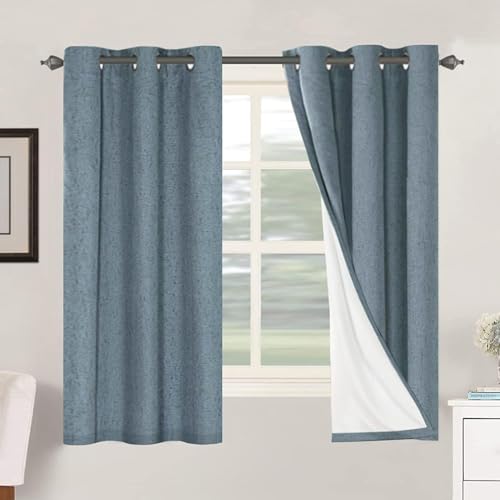 100% Blackout Linen Curtains 63" L 2 Panels Stone Blue (Stone Blue / 42"W x 63"L (Pack of 2))
