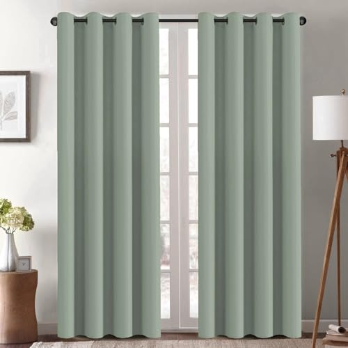 Blackout Curtain for Living Room Thermal Insulated Window Treatment Curtain Extra Long 96 inch Length Energy Saving Solid Grommet Top Blackout Drape (52"W x 96"L (Pack of 1) / Sea Grass)