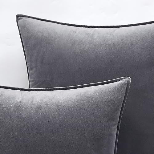 Decorative Dark Grey Velvet Euro Sham Throw Pillow Covers 24x24 Inch (24" x 24" (Pack of 2) / Dark Grey)