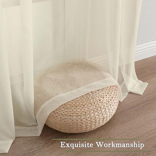 Cream Sheer Curtains for Bedroom 90 Inches Long 2 Pcs (Cream / 59"W x 90"L (Pack of 2))