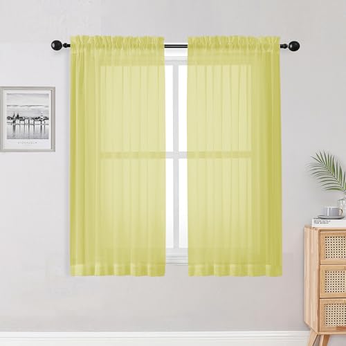 Lemon Sheer Curtains for Bedroom Living Room 54 Inch Length 2 Panels Set (Lemon Yellow / 42"W x 54"L (Pack of 2))
