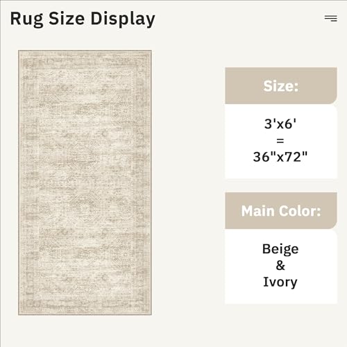 Washable Kitchen Runner Rug 3x6 Hallway Entry Rugs Non (Beige / 3' x 6' (Runner))