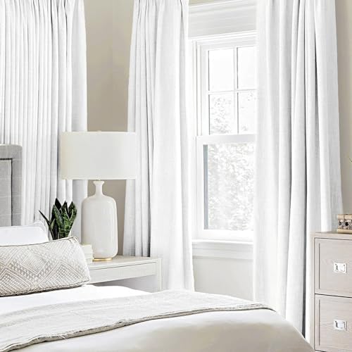 100% Blackout Linen Curtains for Bedroom 52x72 Inches Bright White (Bright White / 52"W x 72"L (Pack of 2))