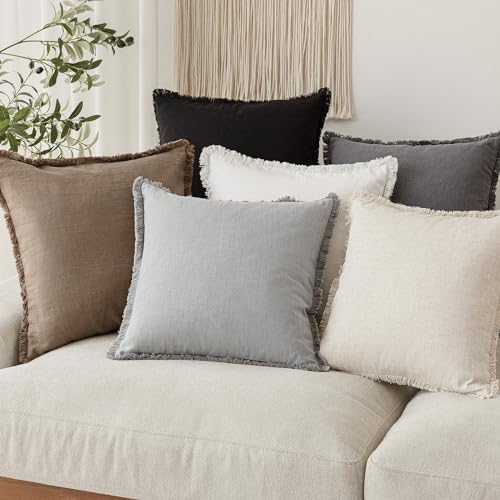 Decorative Linen Fringe Throw Pillow Covers 22×22 Light Gray (22" x 22" (Pack of 2) / Quiet Gray)