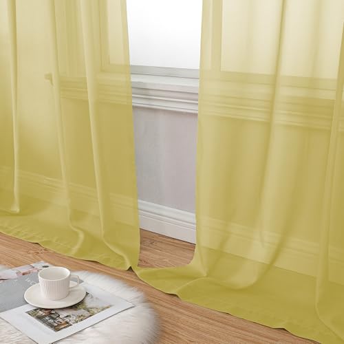 Yellow Sheer Curtains 54 Inch Length 2 Panels Set (42"W x 54"L (Pack of 2) / Yellow)