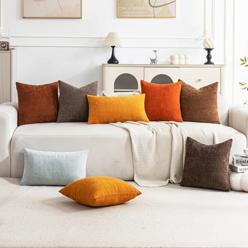 Set of 4 Soft Textured Decorative Throw Pillow Covers 22x22 Inch Cozy Farmhouse Cushion Cover Square Accent Pillow Cases for Bed Couch Sofa Living Room (Burnt Orange / 22" x 22" (Pack of 4))