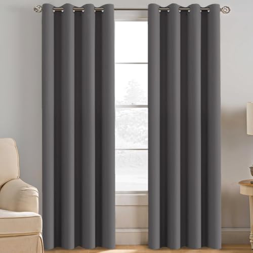 Blackout Grey Curtains for Patio Door Thermal Insulated Living Room Curtains (52"W x 90"L (Pack of 1) / Charcoal Gray)