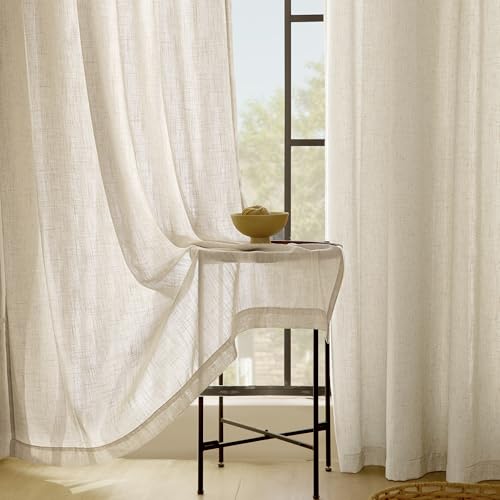 Faux Linen Beige Curtains 94 inches Long for Living Room Rustic Farmhouse Linen Drapes Semi Sheer Burlap Textured Canvas Cloth Curtain Panels Set of 2 Kahki Tan Colored (Linen / 52"W x 94"L (Pack of 2))