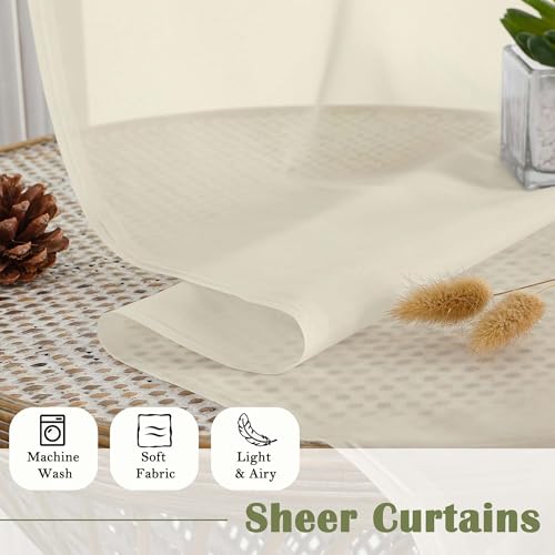 Cream Sheer Curtains for Bedroom 90 Inches Long 2 Pcs (Cream / 59"W x 90"L (Pack of 2))