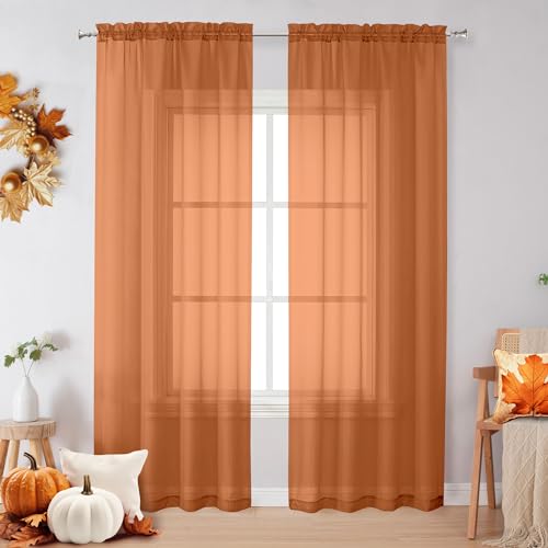 Orange Sheer Curtains 72 Inches Long 2 Panels (Orange / 42"W x 72"L (Pack of 2))