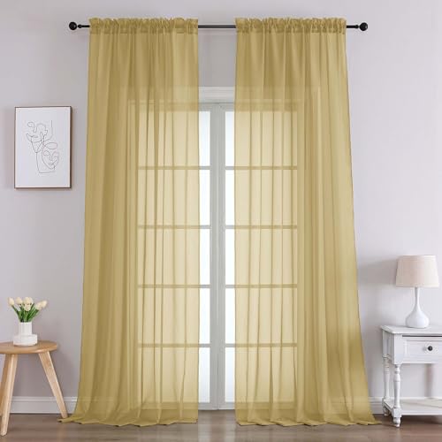 Gold Sheer Curtains 96 Inches Long 2 Panels (Gold / 59"W x 96"L (Pack of 2))