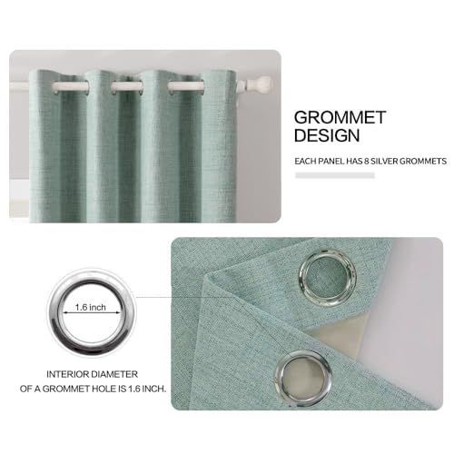 100% Blackout Linen Curtains for Bedroom 42x84 Inches Seafoam Green (Seafoam Green / 42"W x 84"L (Pack of 2))