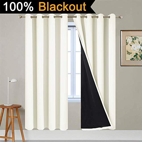 Cream 100% Blackout Curtains 72 Inches Long for Bedroom 52" Wide (52"W x 72"L (Pack of 2) / Cream)
