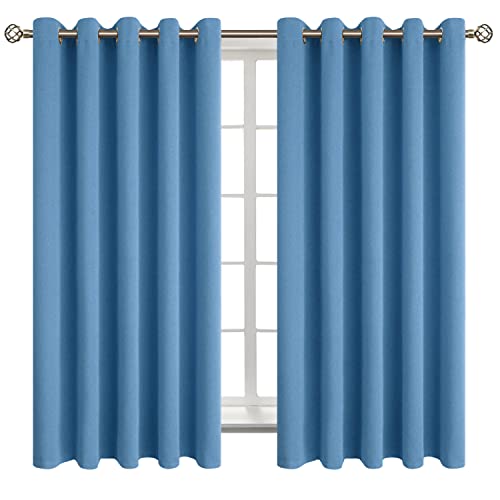 Denim Blue Blackout Curtains for Bedroom 63 Inch Long (Faded Denim / 70"W x 63"L (Pack of 2))