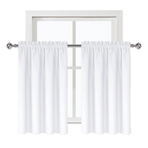 White Short Curtains 36 inches Long for Kitchen RV Bunk 2 Panels (Pure White / 42"W x 36"L (Pack of 2))