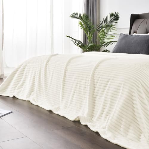 3D Ribbed Jacquard Cream King Size Blankets for Bed (Cream / King(108"x90"))