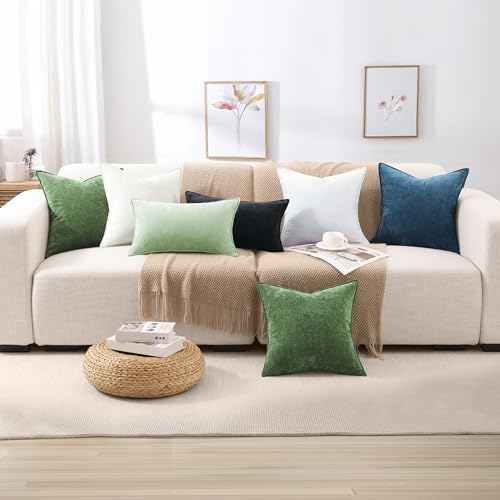 Chenille Sage Green Velvet Throw Pillow Covers 26x26 Set of 2 (Sage Green / 26" x 26" (Pack of 2))