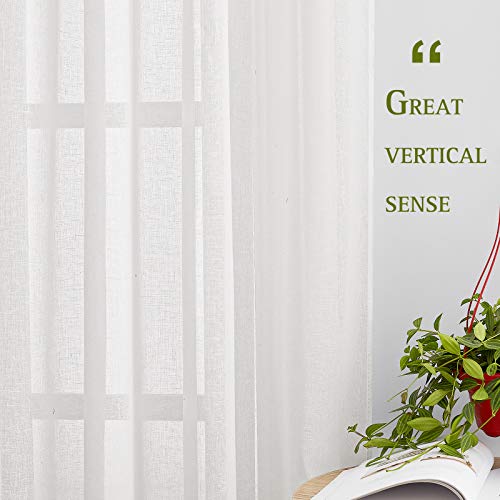 Privacy White Sheer Linen Curtains 96" L (70"W x 96"L (Pack of 2) / White)