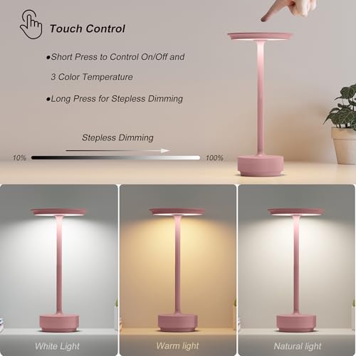 2 Pack Rechargeable Table Lamps Cordless (Pink-2)