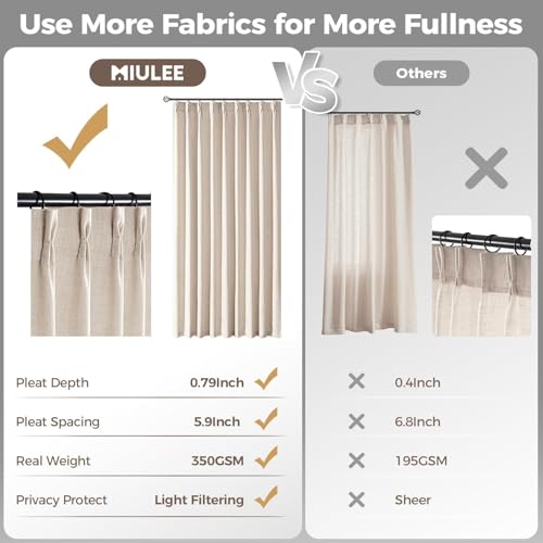 Pinch Pleated Linen Curtains 90 Inches Long 2 Panels Cream Ivory (Linen / 40"W x 90"L (Pack of 2))