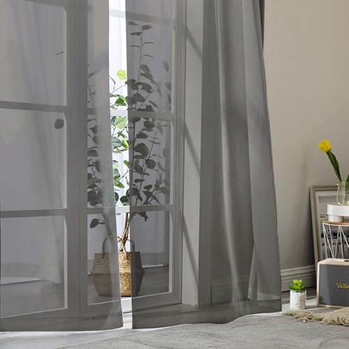 Grey Sheer Curtain for Bedroom Living Room 78 Inches Long 2 Panels Set (Grey / 42"W x 78"L (Pack of 2))