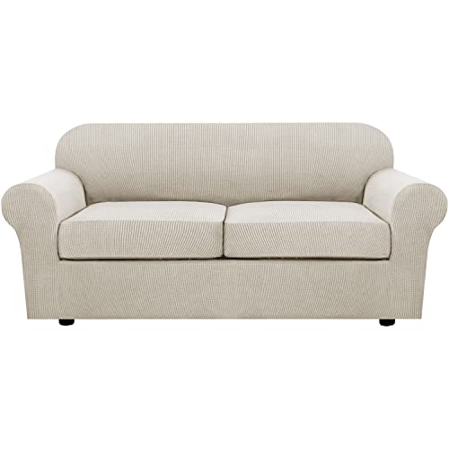 3 Piece Stretch Sofa Covers for 2 Cushion Sofa Couch Covers for Living Room Sofa Slipcovers (Medium-XL / Island Fossi)