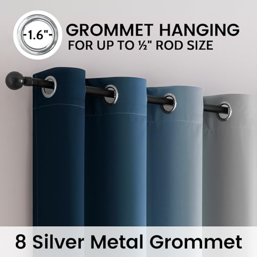 100% Blackout Ombre Bedroom Curtains Blue and Greyish White (52"W x 72"L (Pack of 2) / Blue With Black Back)