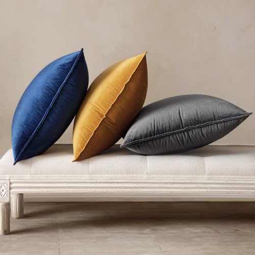 Decorative Navy Blue Velvet Euro Sham Throw Pillow Covers 26x26 Inch (26" x 26" (Pack of 2) / Navy Blue)