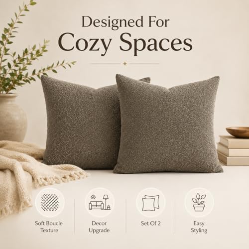 Boucle Throw Pillow Covers 24x24 inch Dark Brown (Brown / 24" x 24" (Pack of 2))