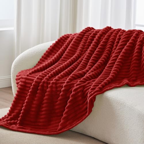 Ribbed Twin Blanket for Couch & Bed (Burgundy / Twin(60"x80"))