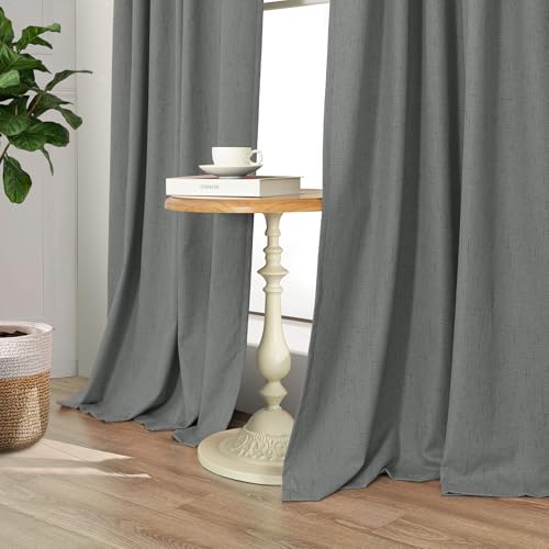 Dark Grey Curtains 108 Inches Long 2 Panels Set for High Ceiling Window Linen Textured Blackout Drapes for Living Room Bedroom Modern Farmhouse Black Out Curtains 9 FT Foot Length Slate Charcoal Gray (Grey / 52"W x 108"L (Pack of 2))