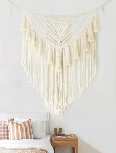 Macrame Wall Hanging Small Yarn Wall Art Ivory Boho Decor 31"Wx39"L (Ivory1)
