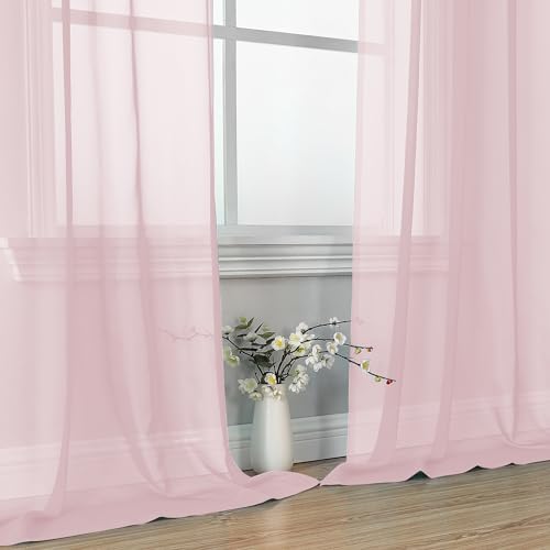 Blush Pink Sheer Curtains 63 Inches Long 2 Panels (Blush / 42"W x 63"L (Pack of 2))