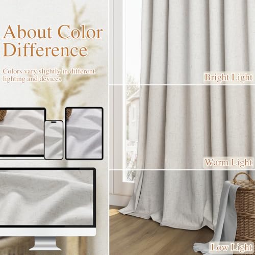 Extra Long 100% Natural Blackout Curtains 144 Inch Length 2 Panels Set Back Tab Thermal Insulated Black Out Tall Windows Drapes 12 FT Length for High Ceiling Living Room (Natural / 52"W x 144"L (Pack of 2))