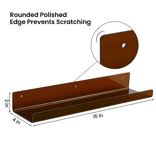 4 Pcs 15" Acrylic Shelves for Wall Decor and Display (Brown)