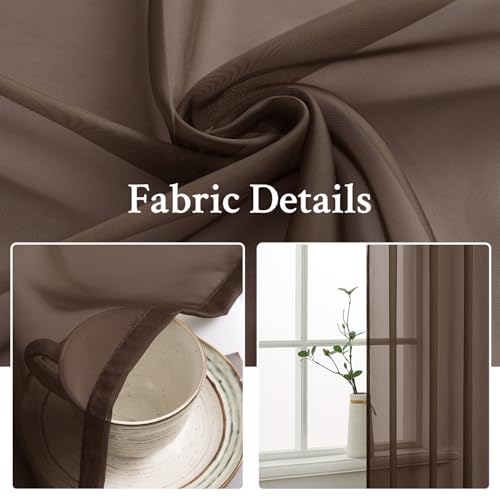 Short Chocolate Brown Sheer Curtains 54 X 45 Inches (Chocolate Brown / 54"W x 45"L (Pack of 2))