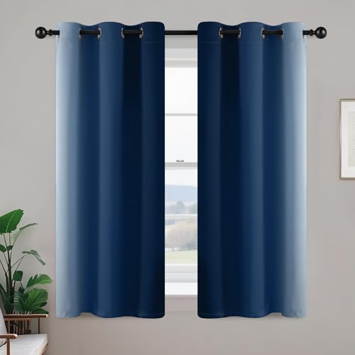 Ombre Curtains Blue and Greyish White for Living Room (42"W x 54"L (Pack of 2) / Blue)