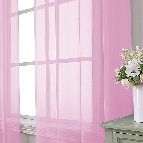 Light Pink Sheer Curtains 84 Inches Long 2 Panels Set (40"W x 84"L (Pack of 2) / Light Pink)