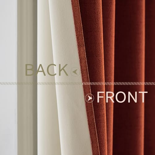 100% Blackout Linen Curtains for Bedroom 52x108 Inches Burnt Orange (Burnt Orange / 52"W x 108"L (Pack of 2))